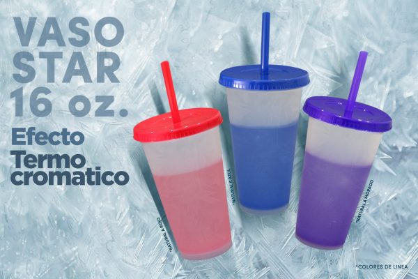 Vaso 16 oz. Star con tapa plana y popote (termocromatico) - Image 2