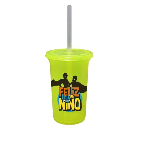 Vaso 12 oz. Tapa y Popote