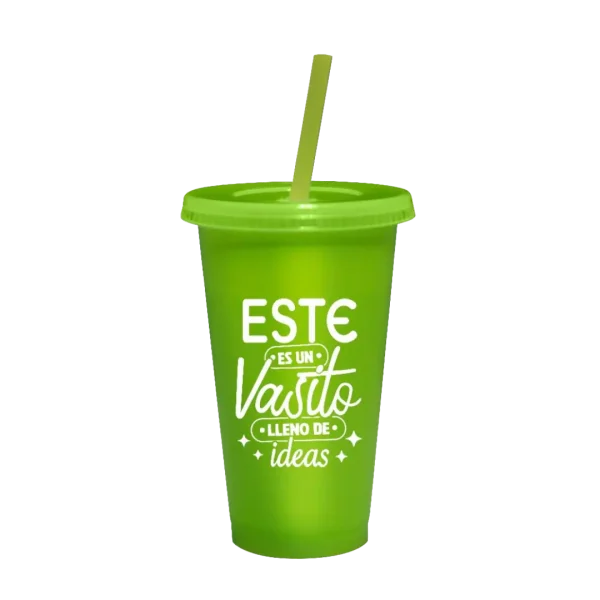 Vaso 16 oz. Star con tapa plana y popote