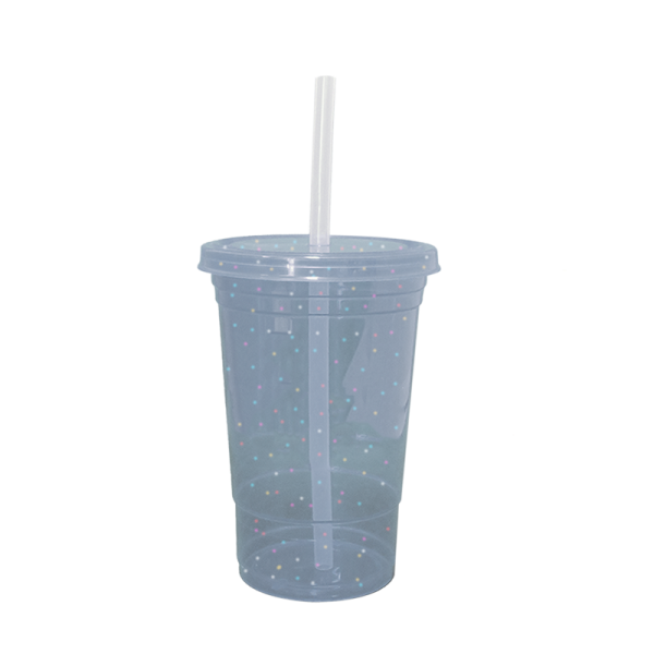 Vaso 20 oz. Fiesta Tapa y Popote Sin impresión (Glitter)