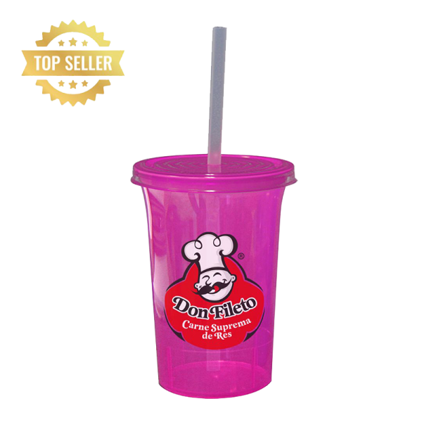 Vaso 16 oz. Tapa y Popote