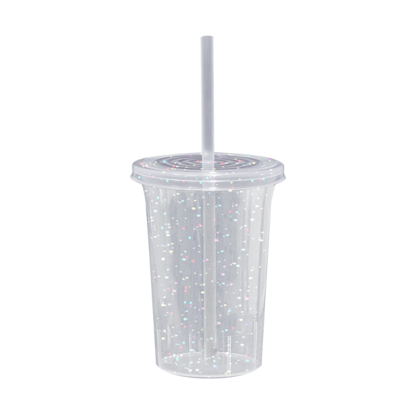 Vaso 16 oz. Tapa y Popote Sin impresión (Glitter)